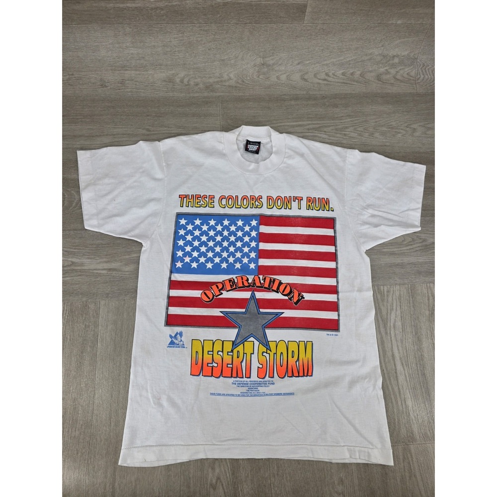 Vintage 1991 Operation Desert Storm T-Shirt USA Flag Single Stitch Men's L